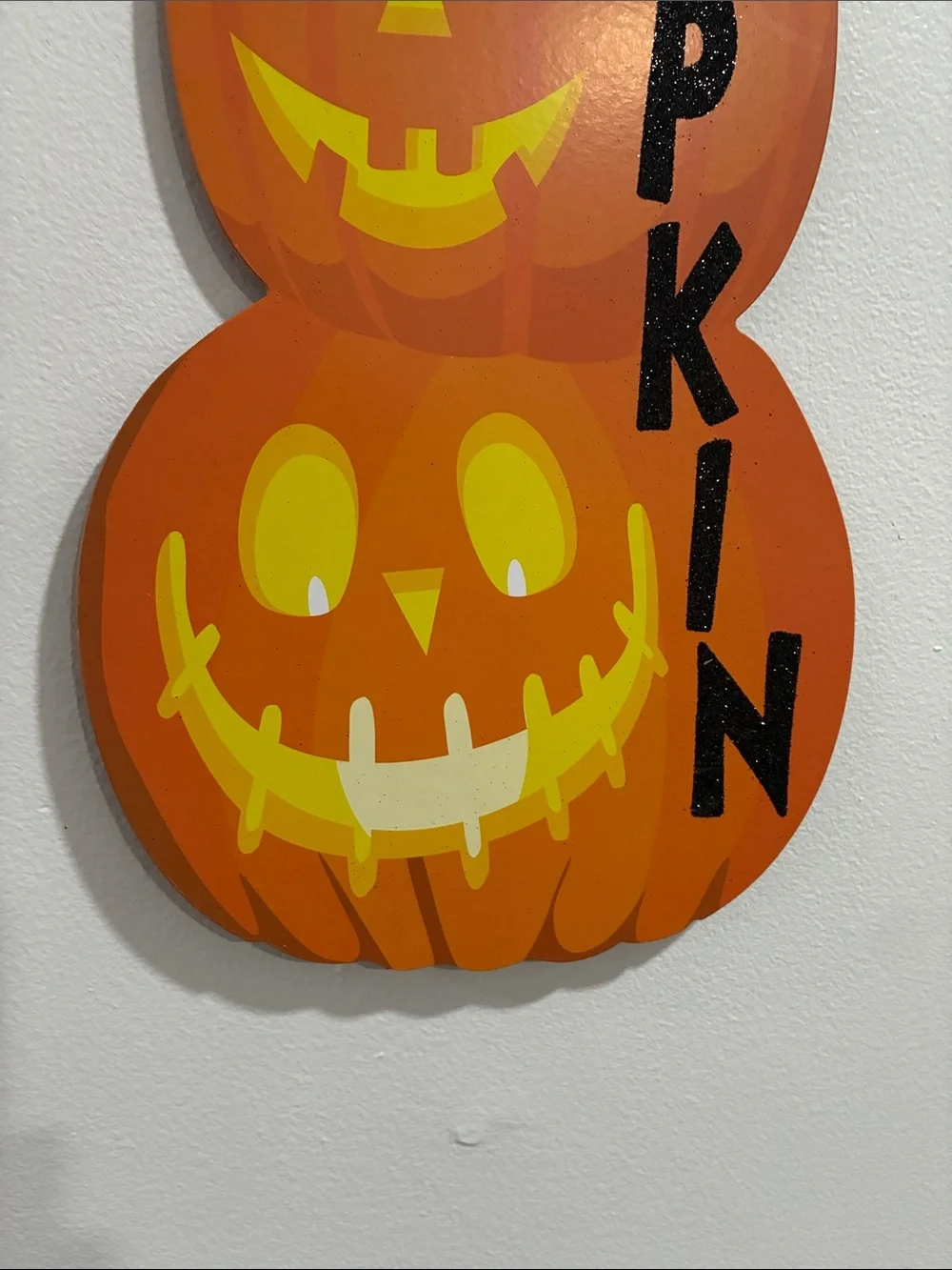 NWT- 24”- Glittered Hey Pumpkin- Triple Stacked Jack-O'-Lantern Wall Decor Sign